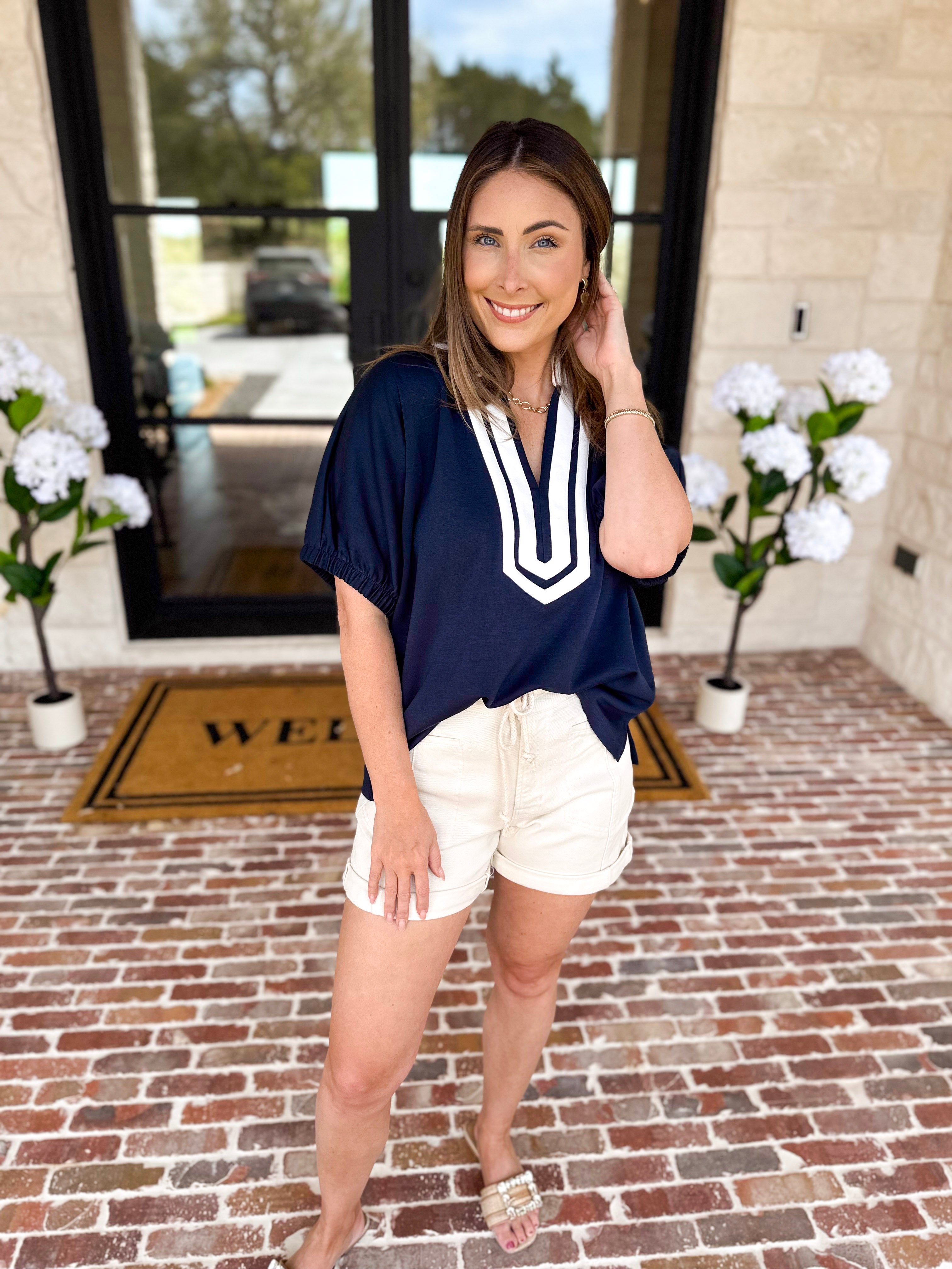 The Sophia Top - Navy-200 Fashion Blouses-ENTRO-July & June Women's Fashion Boutique Located in San Antonio, Texas