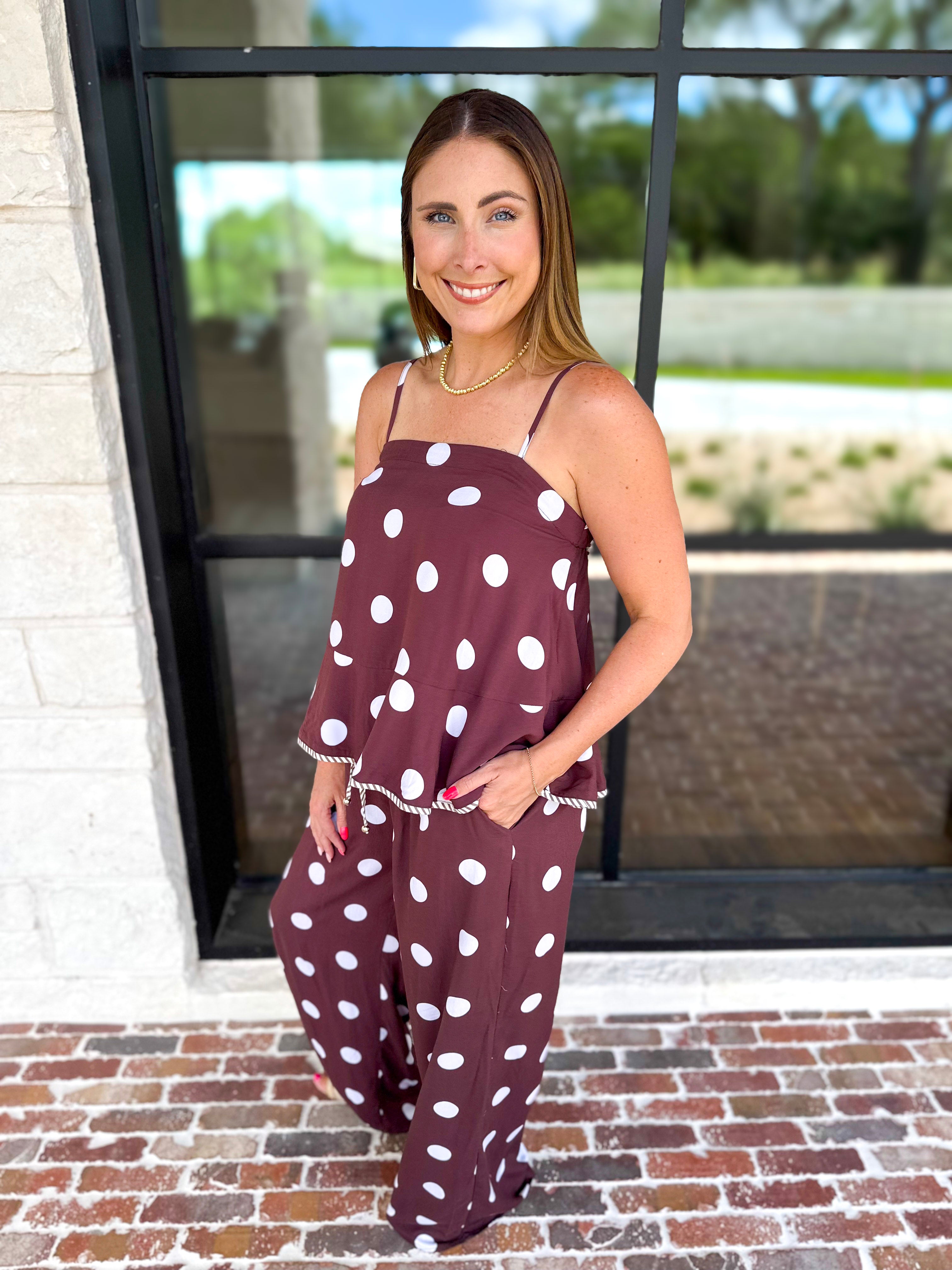 Coco Polka Dot Pants Set-500 Midi-ENTRO-July & June Women's Fashion Boutique Located in San Antonio, Texas