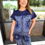 Navy Bandana Pants Set-500 Midi-SKIES ARE BLUE-July & June Women's Fashion Boutique Located in San Antonio, Texas
