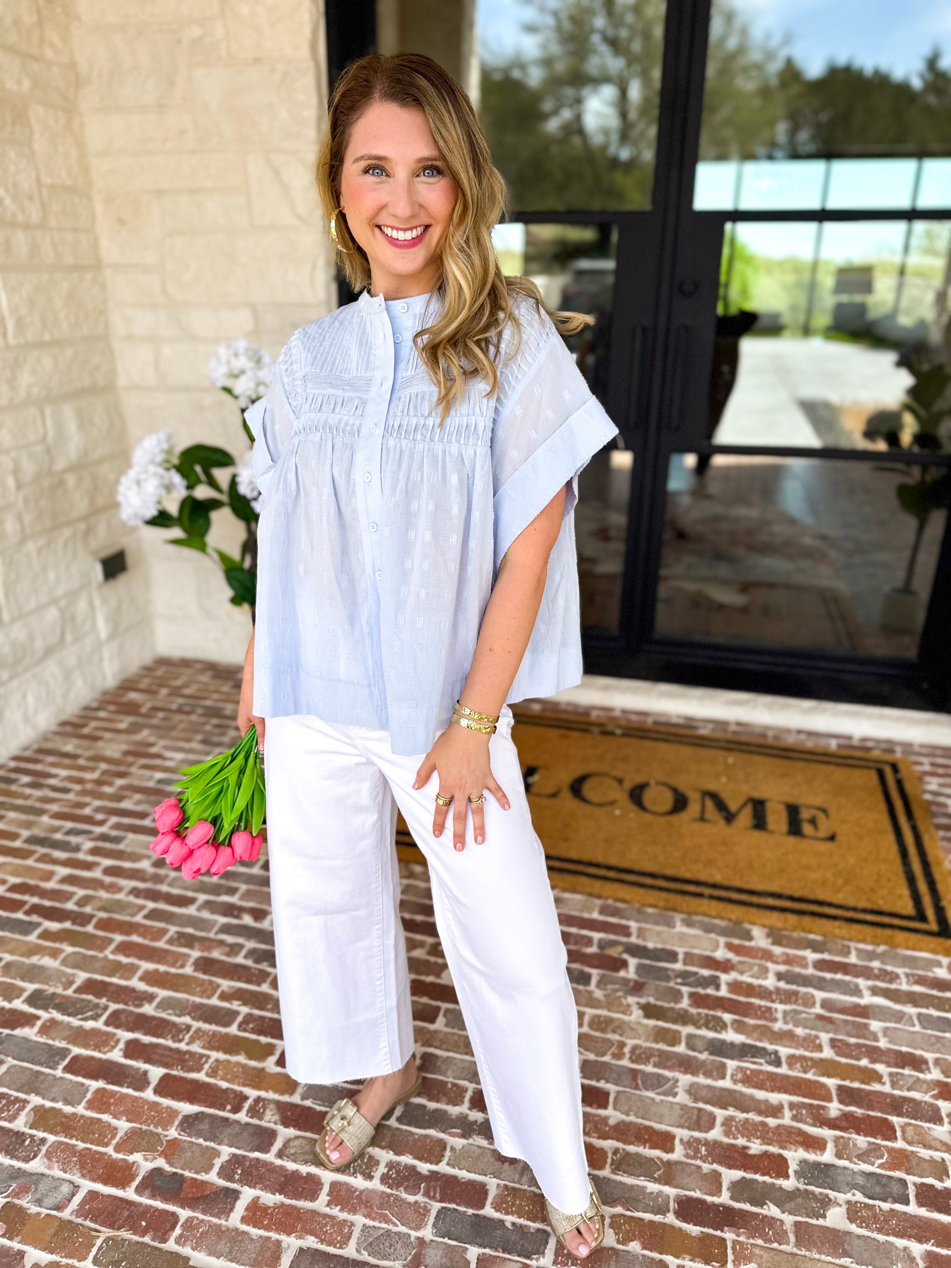 Sweet Blue Blouse-200 Fashion Blouses-FATE-July & June Women's Fashion Boutique Located in San Antonio, Texas