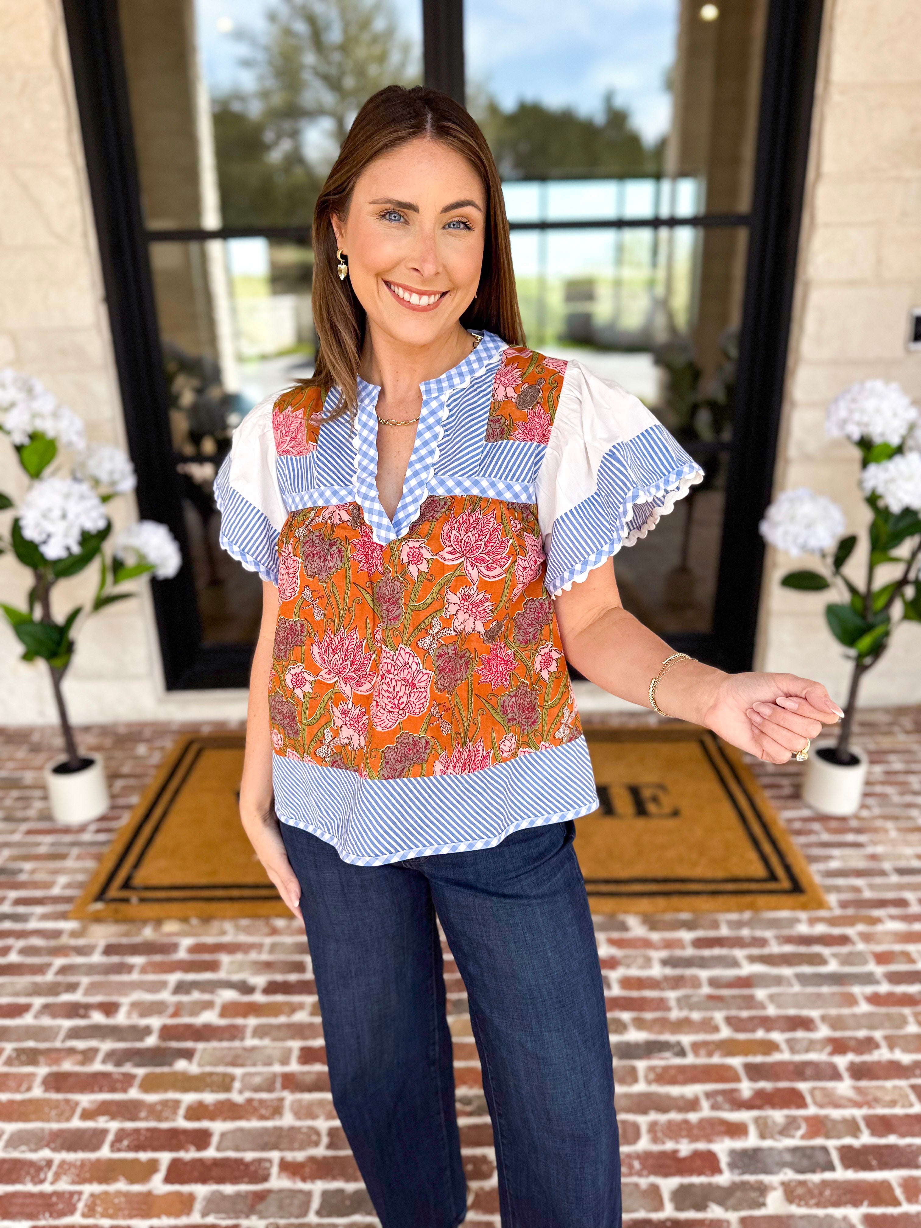 THML - Neutral Garden Blouse-200 Fashion Blouses-THML-July & June Women's Fashion Boutique Located in San Antonio, Texas