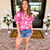 Punchy Pink Floral Blouse-200 Fashion Blouses-FATE-July & June Women's Fashion Boutique Located in San Antonio, Texas