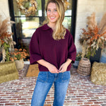 Cozy Collared Oversized Sweater Top - Merlot-230 Sweaters/Cardis-ENTRO-July & June Women's Fashion Boutique Located in San Antonio, Texas