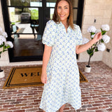 Mary Square - Eloise Lattice Blue Midi Dress-500 Midi-MARY SQUARE-July & June Women's Fashion Boutique Located in San Antonio, Texas