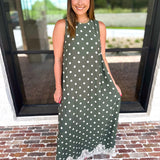 Effortless Polka Dot Midi Dress - Olive-500 Midi-ENTRO-July & June Women's Fashion Boutique Located in San Antonio, Texas