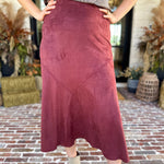 Suede Midi Skirt - Maroon-410 Shorts/Skirts-STYLE USA-July & June Women's Fashion Boutique Located in San Antonio, Texas