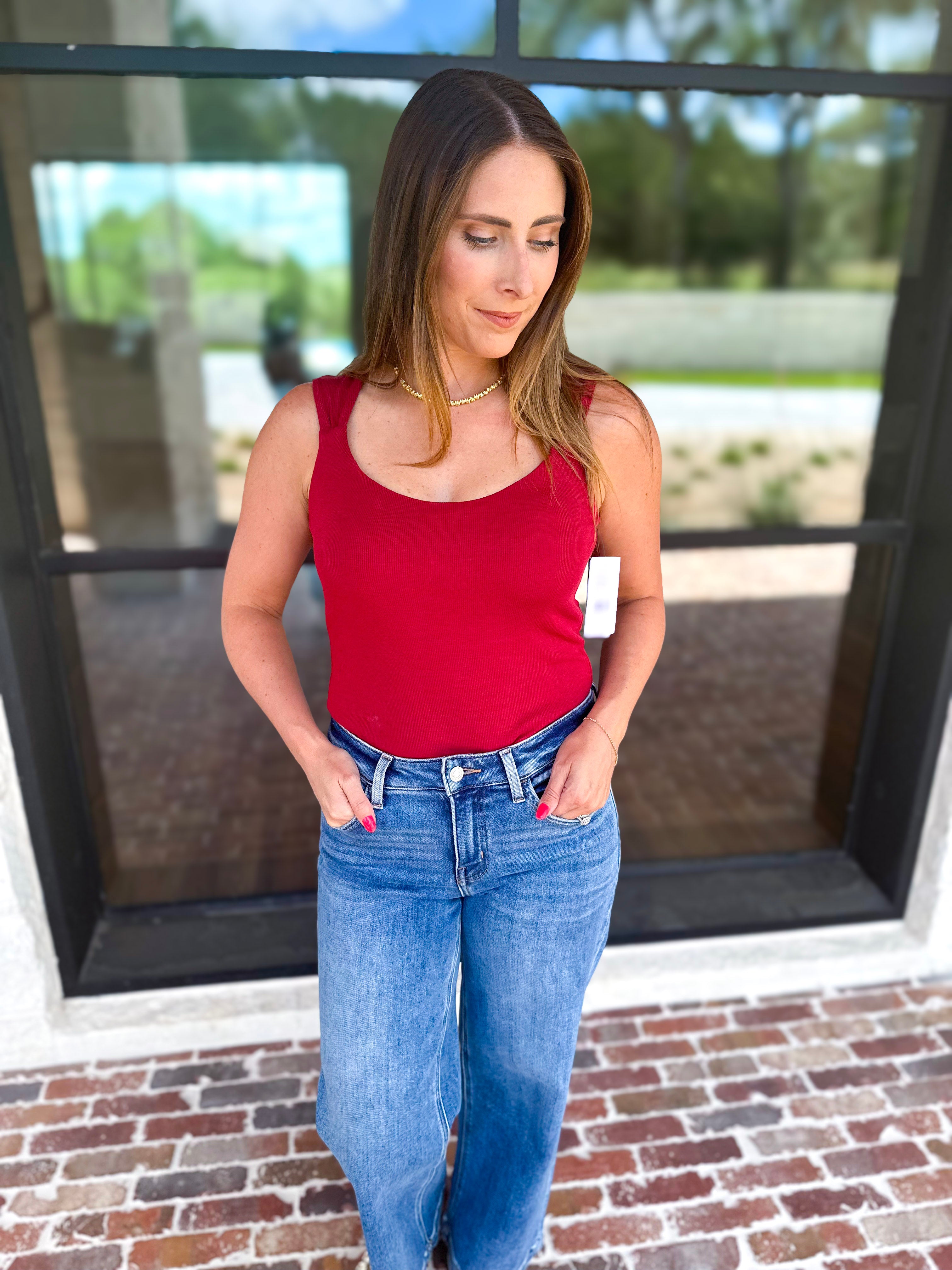 Liverpool - The Signature Scoop Neck Tank - Cranberry-210 Casual Blouses-LIVERPOOL JEANS COMPANY-July & June Women's Fashion Boutique Located in San Antonio, Texas