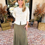 Suede Midi Skirt - Olive-410 Shorts/Skirts-STYLE USA-July & June Women's Fashion Boutique Located in San Antonio, Texas