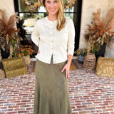 Suede Midi Skirt - Olive-410 Shorts/Skirts-STYLE USA-July & June Women's Fashion Boutique Located in San Antonio, Texas