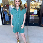 Go-To Utility Mini Dress - Green-510 Mini-IN FEBRUARY-July & June Women's Fashion Boutique Located in San Antonio, Texas