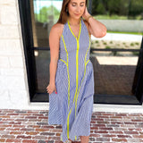 Chic Striped Halter Midi Dress-500 Midi-ENTRO-July & June Women's Fashion Boutique Located in San Antonio, Texas