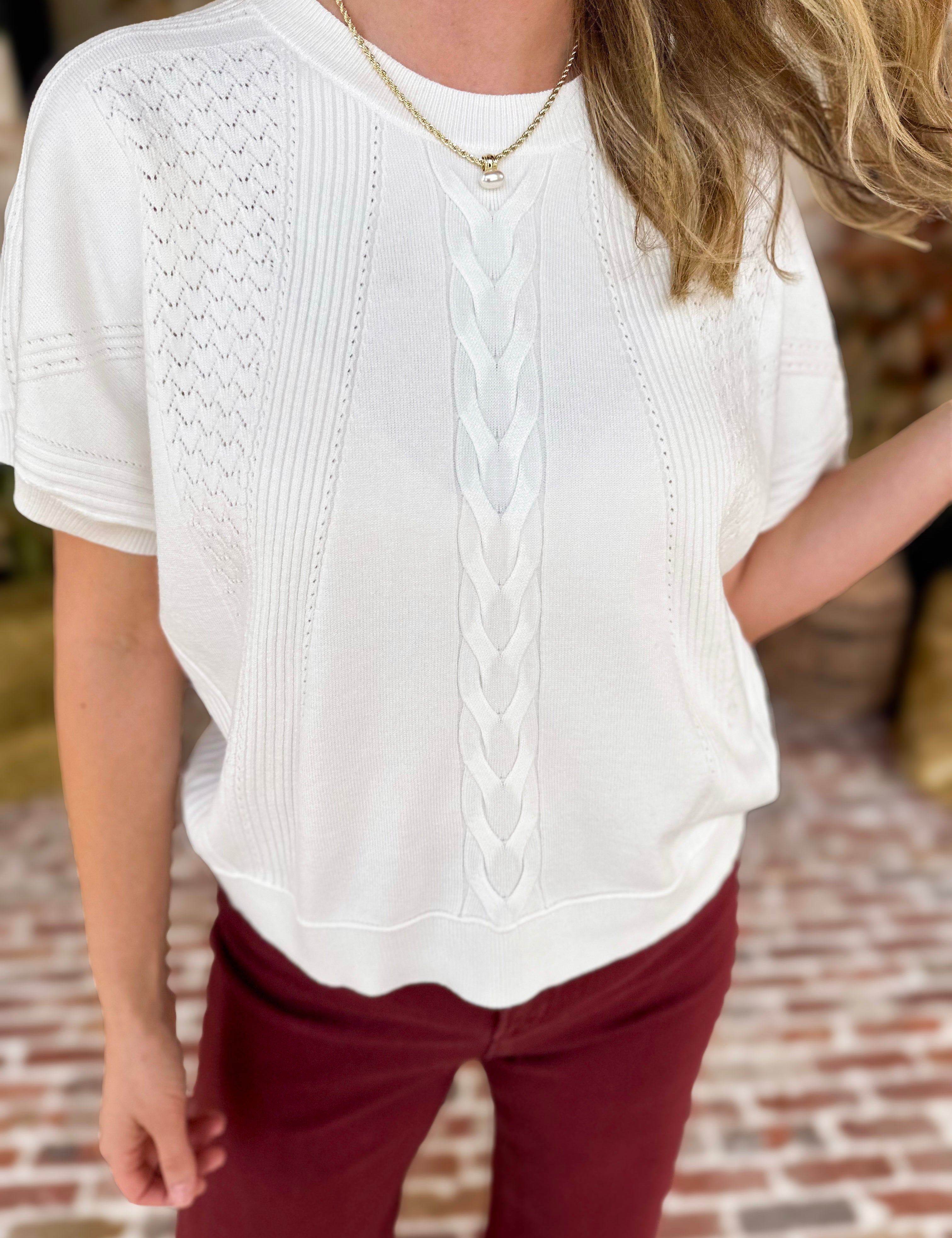 Lightweight Cable Knit Sweater - Cream-230 Sweaters/Cardis-FATE-July & June Women's Fashion Boutique Located in San Antonio, Texas