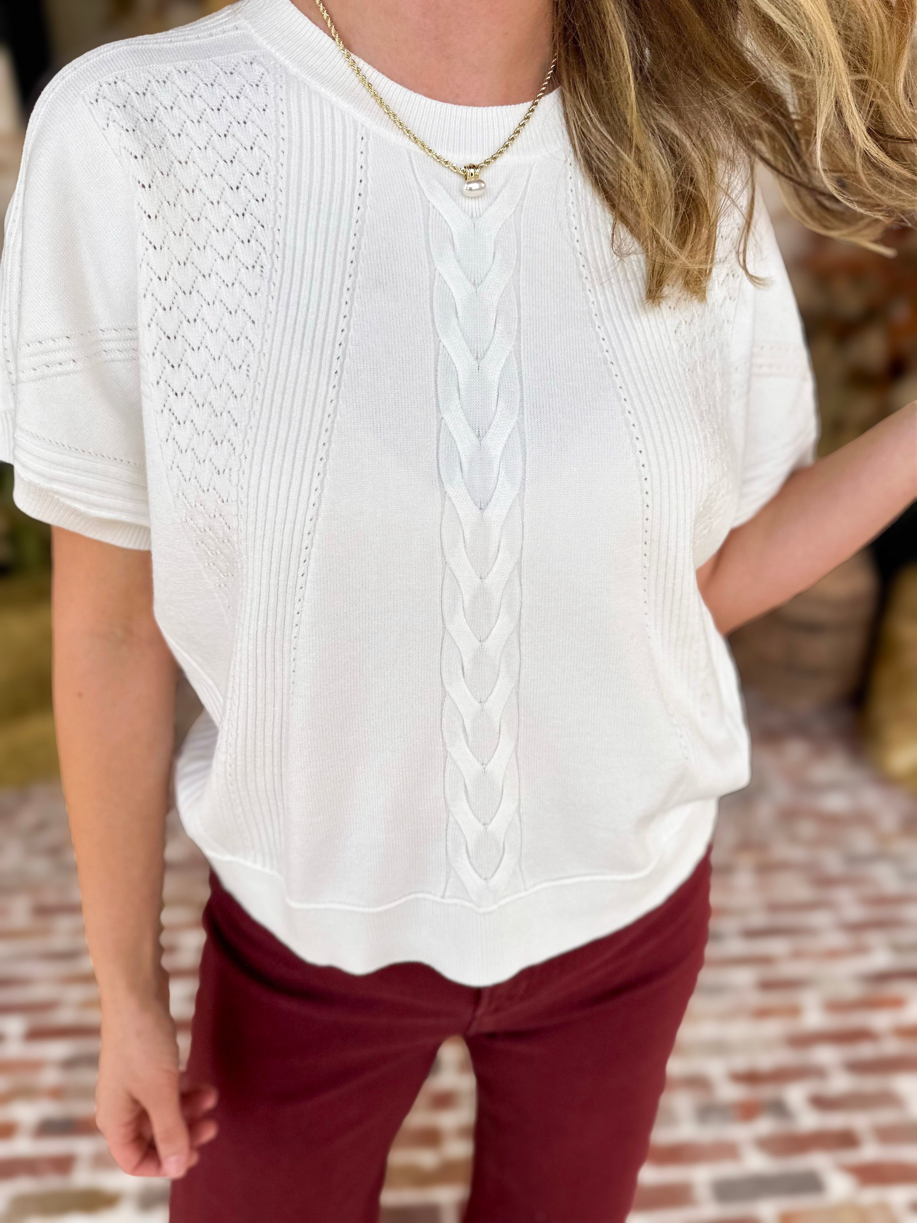 Lightweight Cable Knit Sweater - Cream-230 Sweaters/Cardis-FATE-July & June Women's Fashion Boutique Located in San Antonio, Texas