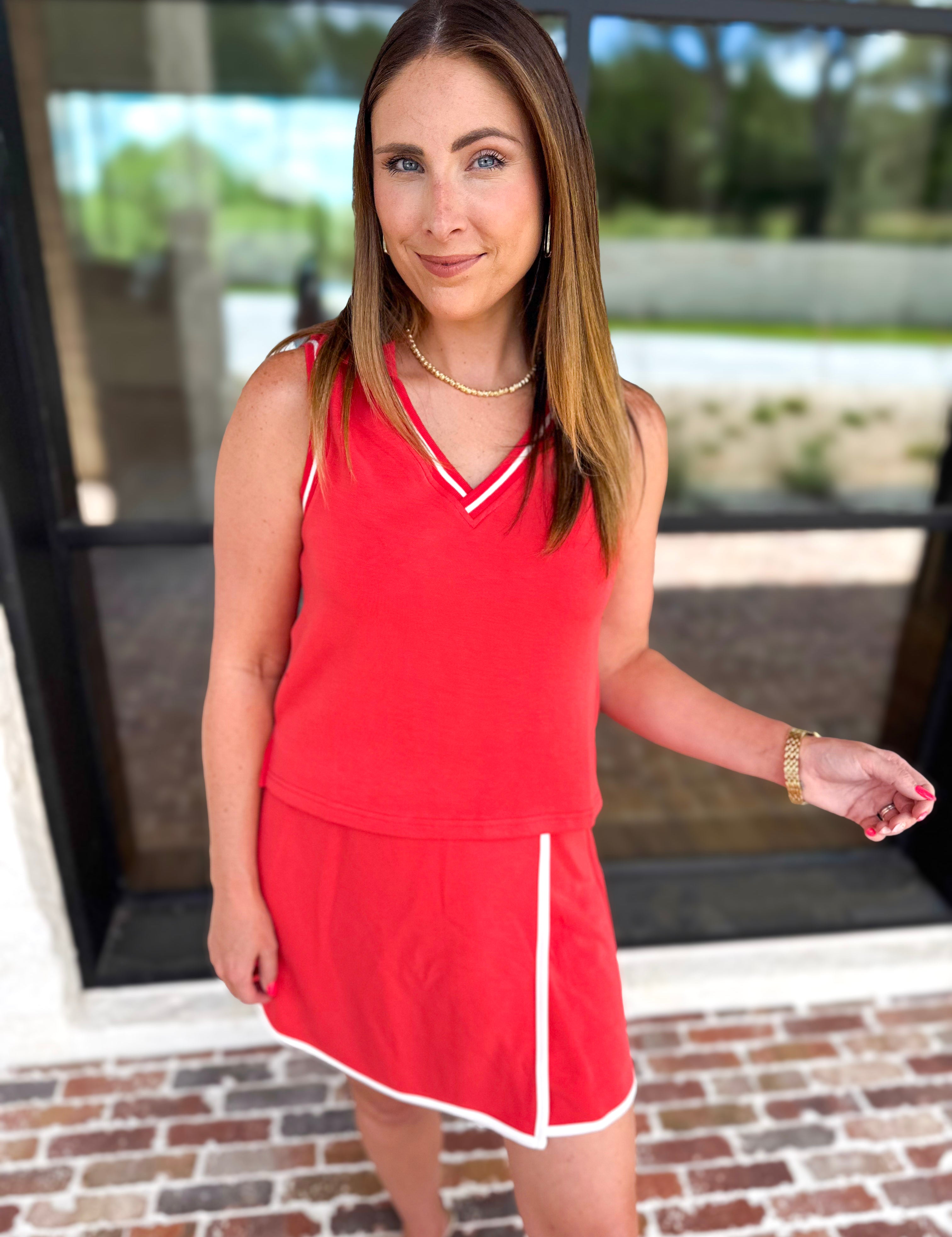 The Sunday Stroll Athleisure Tank - Red-300 Athleisure/Lounge-SKIES ARE BLUE-July & June Women's Fashion Boutique Located in San Antonio, Texas