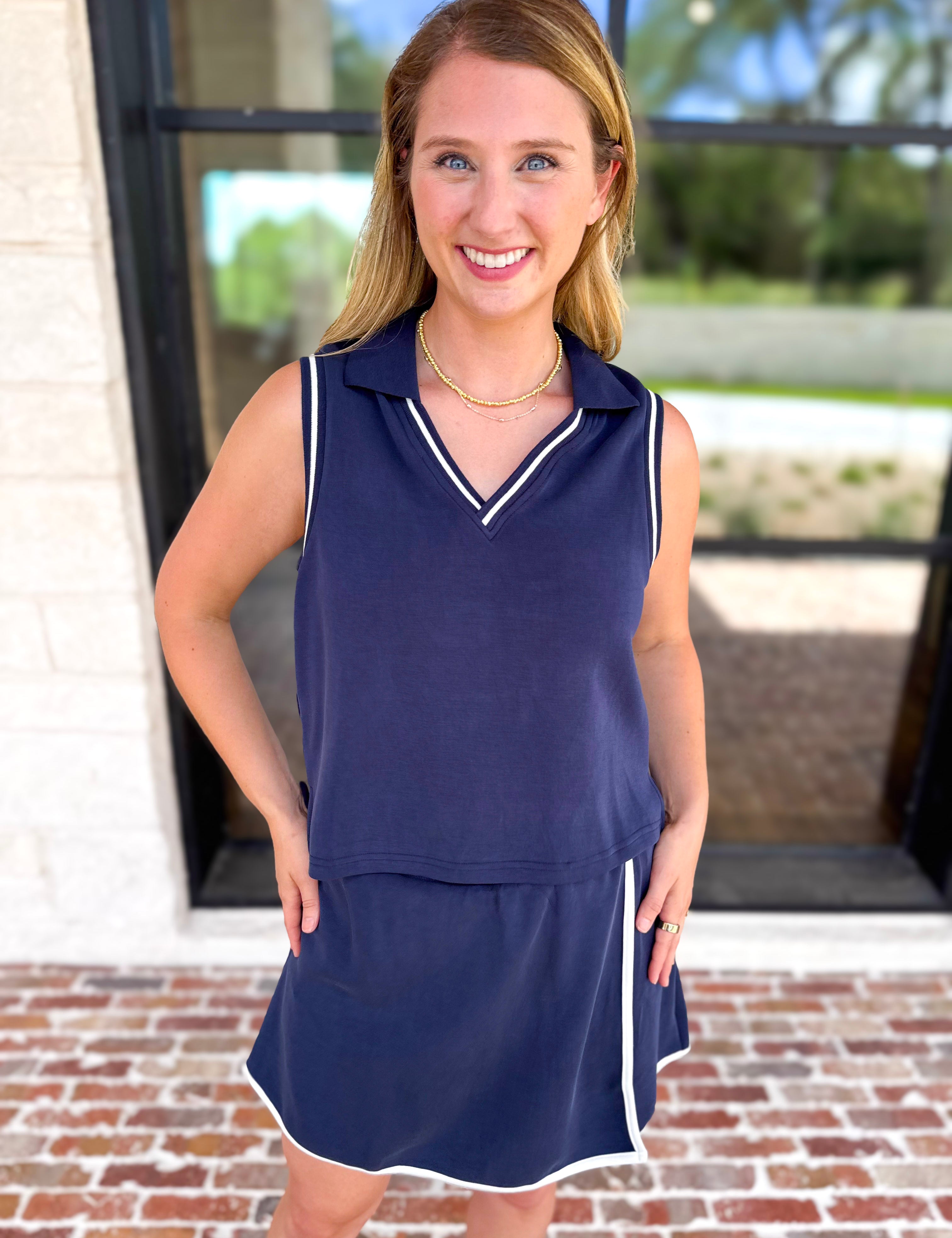 The Sunday Stroll Athleisure Tank - True Navy-300 Athleisure/Lounge-SKIES ARE BLUE-July & June Women's Fashion Boutique Located in San Antonio, Texas