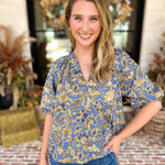 Marina Floral Puff Sleeve Blouse-200 Fashion Blouses-OLIVACEOUS-July & June Women's Fashion Boutique Located in San Antonio, Texas