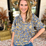 Marina Floral Puff Sleeve Blouse-200 Fashion Blouses-OLIVACEOUS-July & June Women's Fashion Boutique Located in San Antonio, Texas