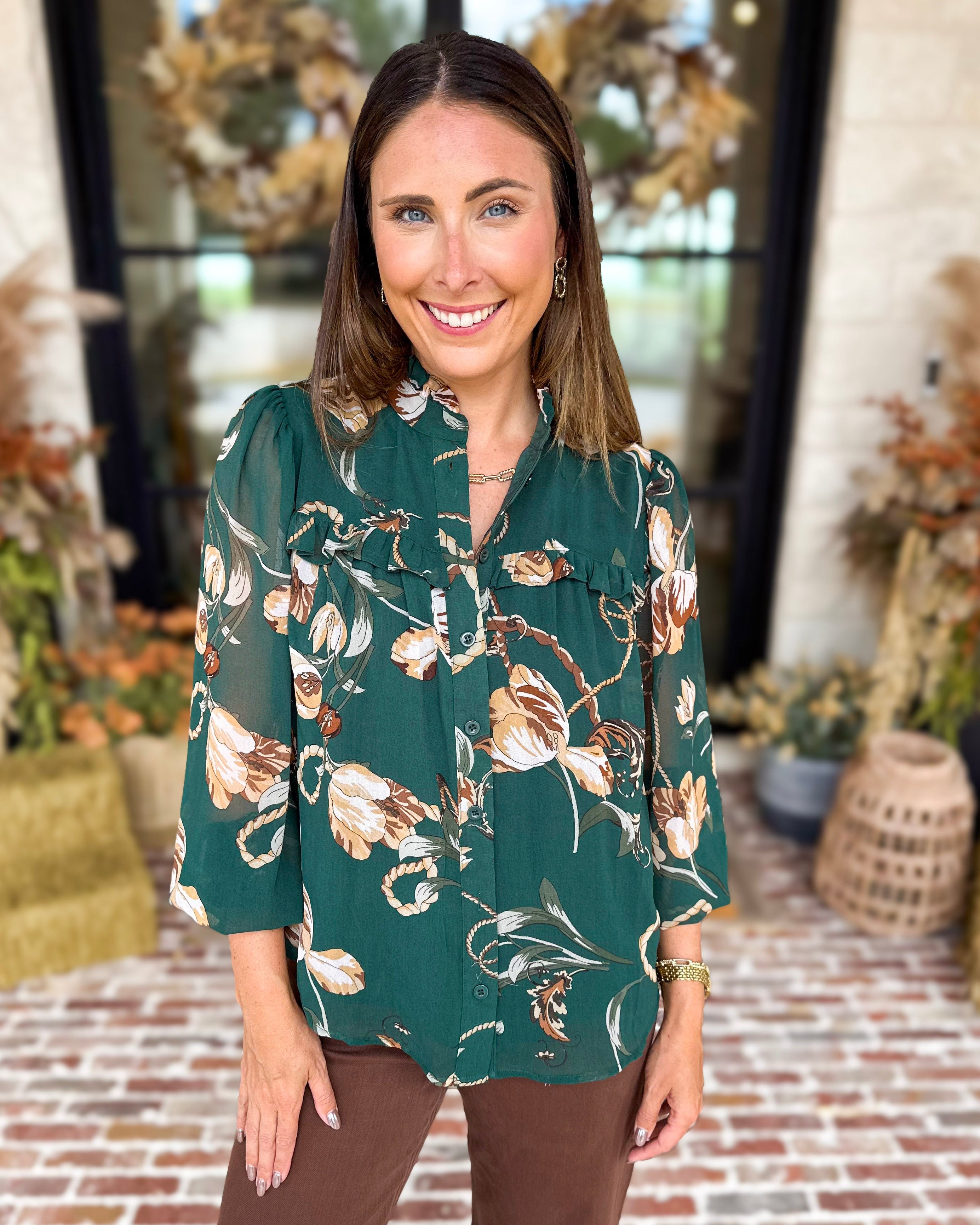 Evergreen Charm Blouse-200 Fashion Blouses-FATE-July & June Women's Fashion Boutique Located in San Antonio, Texas