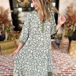 Mary Square - Sage Floral Flowy Midi Dress-500 Midi-MARY SQUARE-July & June Women's Fashion Boutique Located in San Antonio, Texas