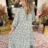 Mary Square - Sage Floral Flowy Midi Dress-500 Midi-MARY SQUARE-July & June Women's Fashion Boutique Located in San Antonio, Texas