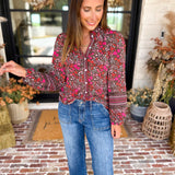 Mary Square - Raspberry Florals Blouse-200 Fashion Blouses-MARY SQUARE-July & June Women's Fashion Boutique Located in San Antonio, Texas