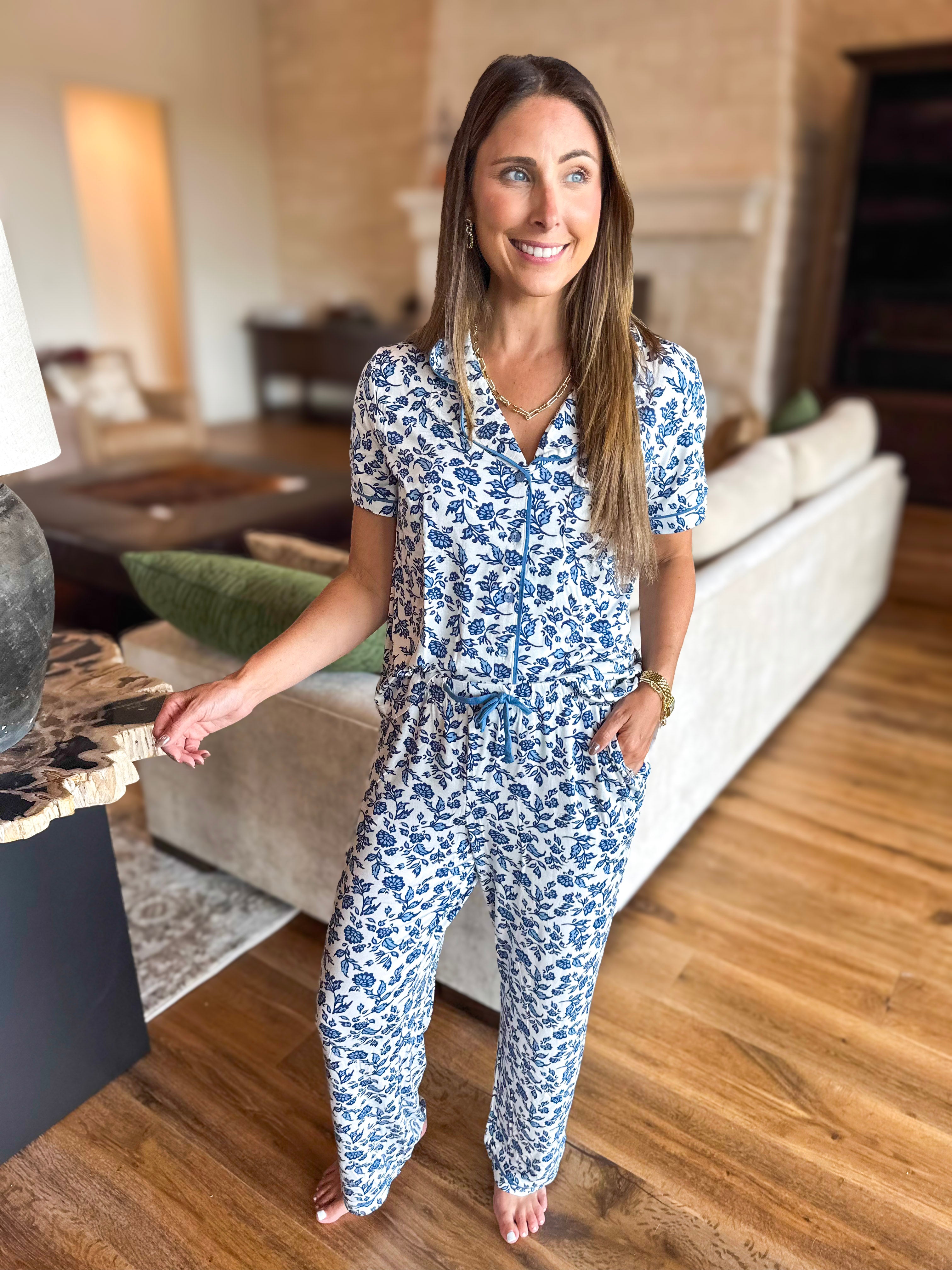 Mary Square - Ivy Navy Script PJ Pant Set-300 Athleisure/Lounge-MARY SQUARE-July & June Women's Fashion Boutique Located in San Antonio, Texas