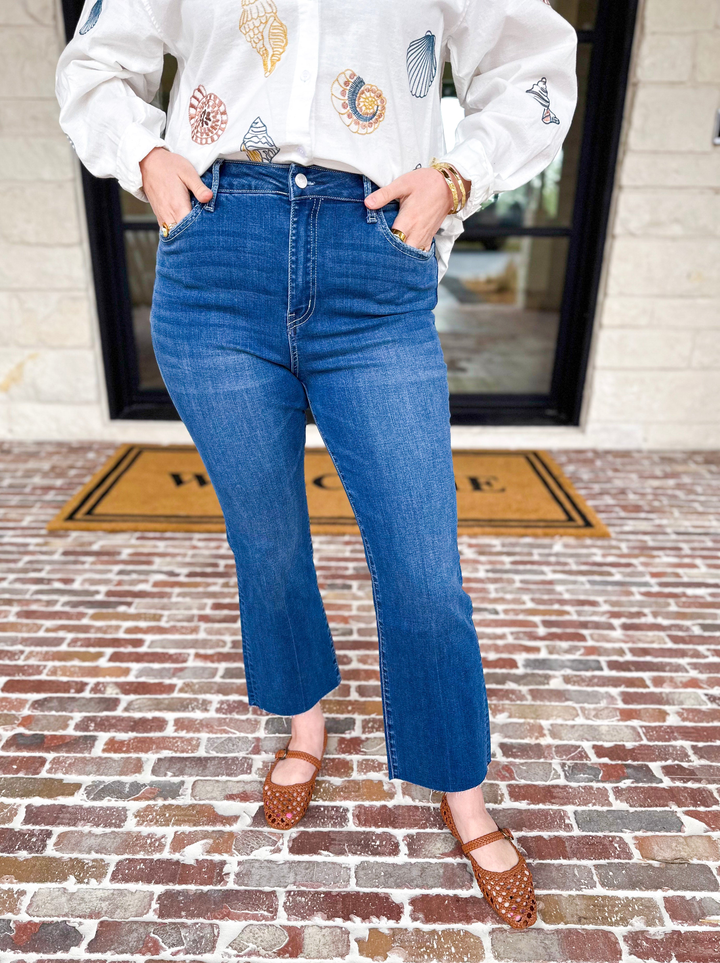 Vervet - Dark Wash High Rise Kick Flare Jeans-400 Pants-VEVERT BY FLYING MONKEY-July & June Women's Fashion Boutique Located in San Antonio, Texas