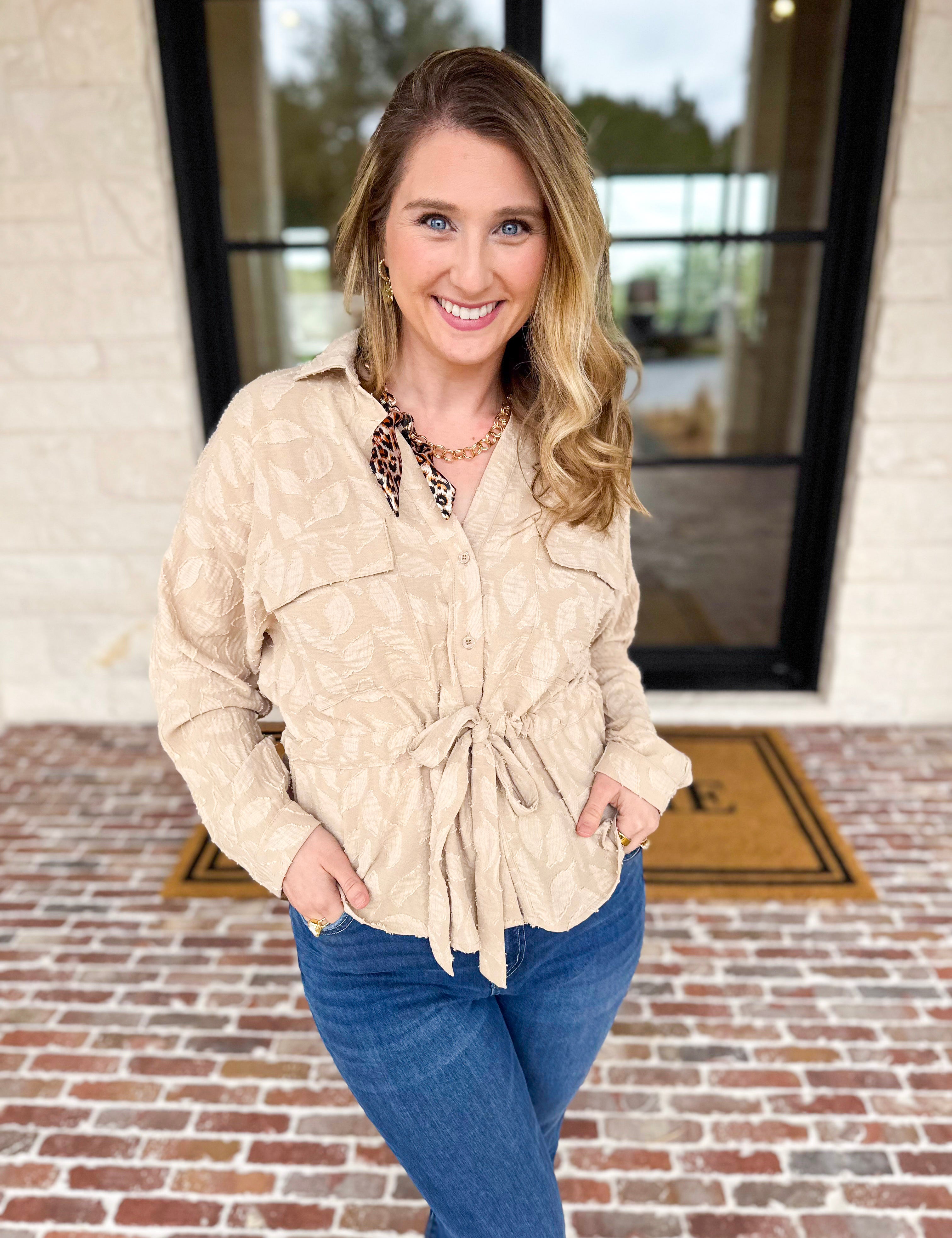 Organic Florals Cinch Blouse-200 Fashion Blouses-ALLIE ROSE-July & June Women's Fashion Boutique Located in San Antonio, Texas