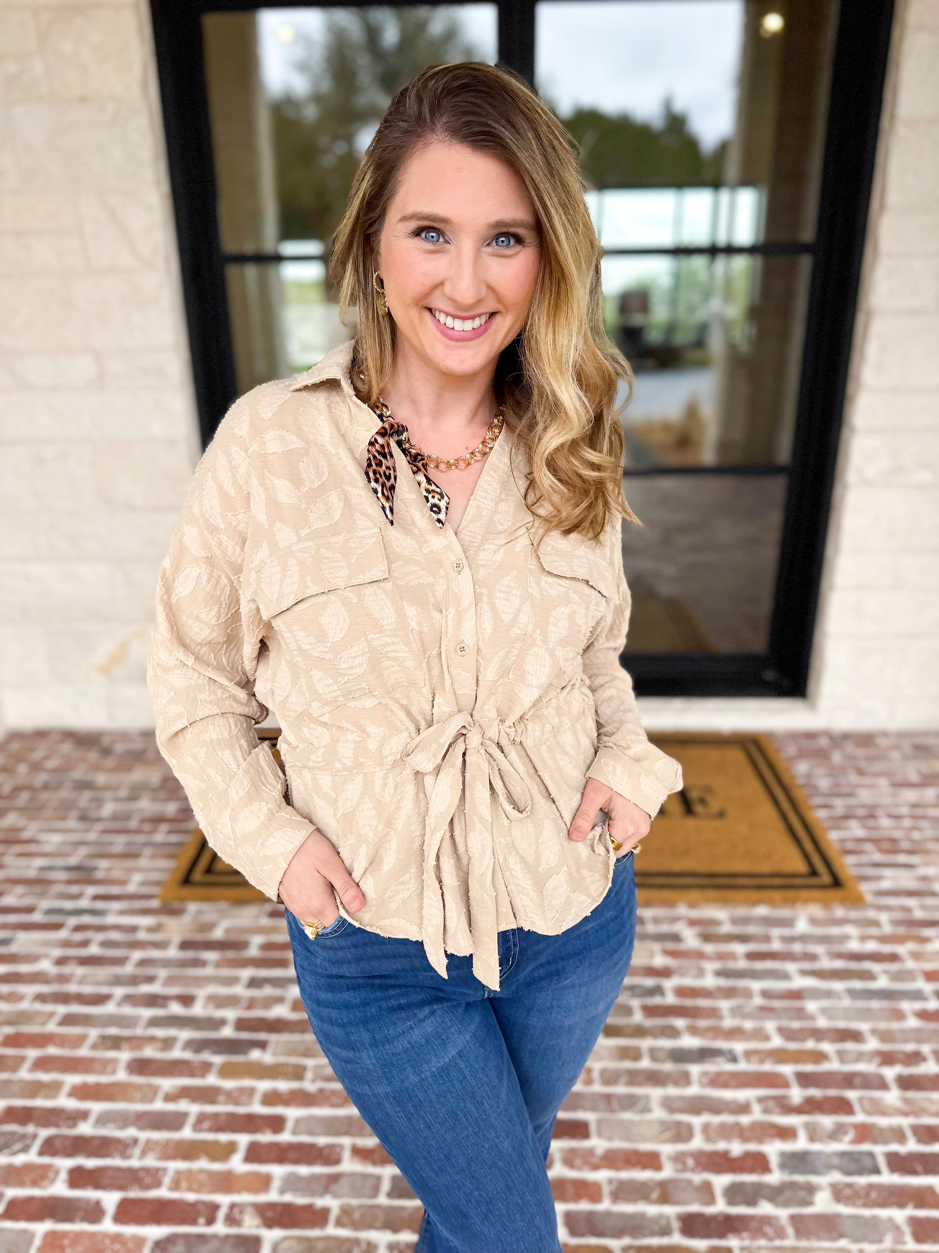 Organic Florals Cinch Blouse-200 Fashion Blouses-ALLIE ROSE-July & June Women's Fashion Boutique Located in San Antonio, Texas