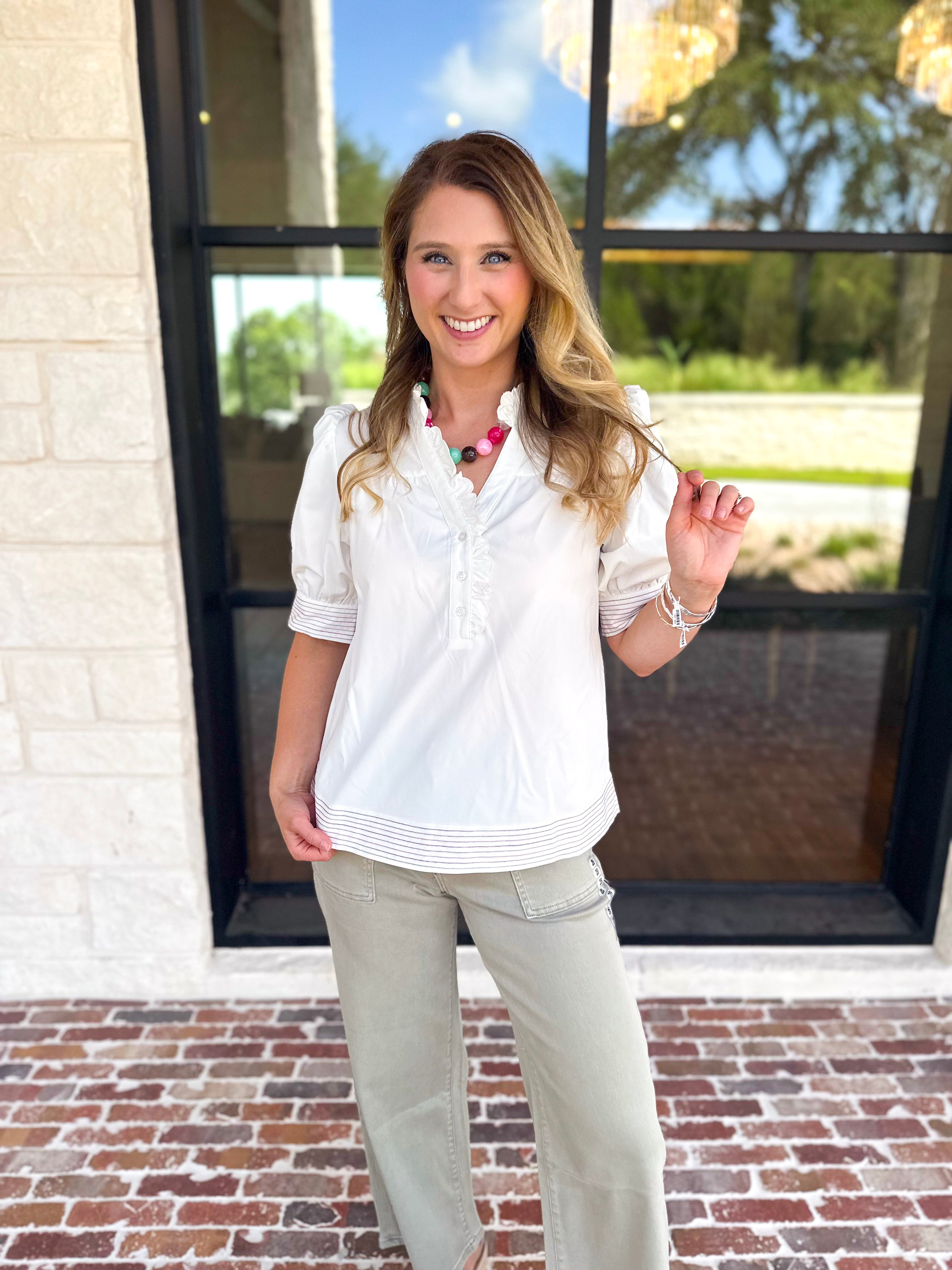Mary Square - Sweet Florals Embroidered Blouse-200 Fashion Blouses-MARY SQUARE-July & June Women's Fashion Boutique Located in San Antonio, Texas