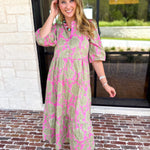 Mary Square - Riley Pink & Sage Floral Midi Dress-500 Midi-MARY SQUARE-July & June Women's Fashion Boutique Located in San Antonio, Texas