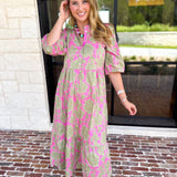 Mary Square - Riley Pink & Sage Floral Midi Dress-500 Midi-MARY SQUARE-July & June Women's Fashion Boutique Located in San Antonio, Texas