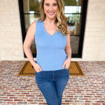 Current Air - Elegant Knit Tank - Sky Blue-200 Fashion Blouses-CURRENT AIR CLOTHING-July & June Women's Fashion Boutique Located in San Antonio, Texas