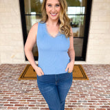 Current Air - Elegant Knit Tank - Sky Blue-200 Fashion Blouses-CURRENT AIR CLOTHING-July & June Women's Fashion Boutique Located in San Antonio, Texas