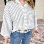 Comfy Coastal Button Down - Sage-200 Fashion Blouses-IN FEBRUARY-July & June Women's Fashion Boutique Located in San Antonio, Texas