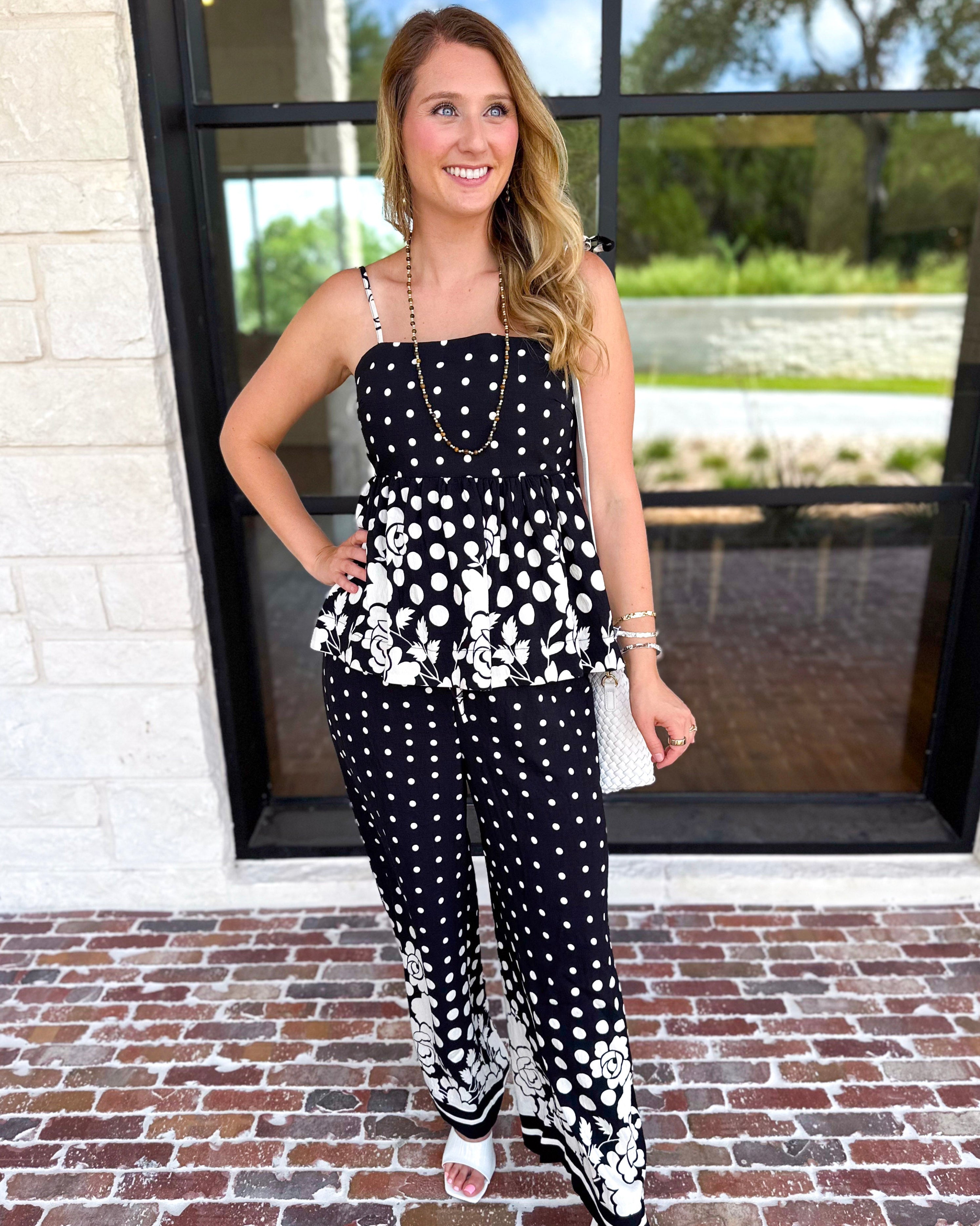 Polka Dot & Floral Set - Black-500 Midi-ENTRO-July & June Women's Fashion Boutique Located in San Antonio, Texas