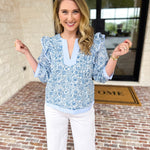Light Blue Floral Blouse-200 Fashion Blouses-STRUT & BOLT-July & June Women's Fashion Boutique Located in San Antonio, Texas