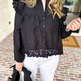 Frilly Black Blouse-200 Fashion Blouses-TCEC-July & June Women's Fashion Boutique Located in San Antonio, Texas