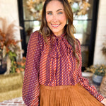 Liverpool - Fall Afterglow Neck Tie Blouse-200 Fashion Blouses-LIVERPOOL JEANS COMPANY-July & June Women's Fashion Boutique Located in San Antonio, Texas