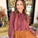 Liverpool - Fall Afterglow Neck Tie Blouse-200 Fashion Blouses-LIVERPOOL JEANS COMPANY-July & June Women's Fashion Boutique Located in San Antonio, Texas