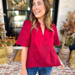 The Brunch Blouse - Burgundy-200 Fashion Blouses-ENTRO-July & June Women's Fashion Boutique Located in San Antonio, Texas