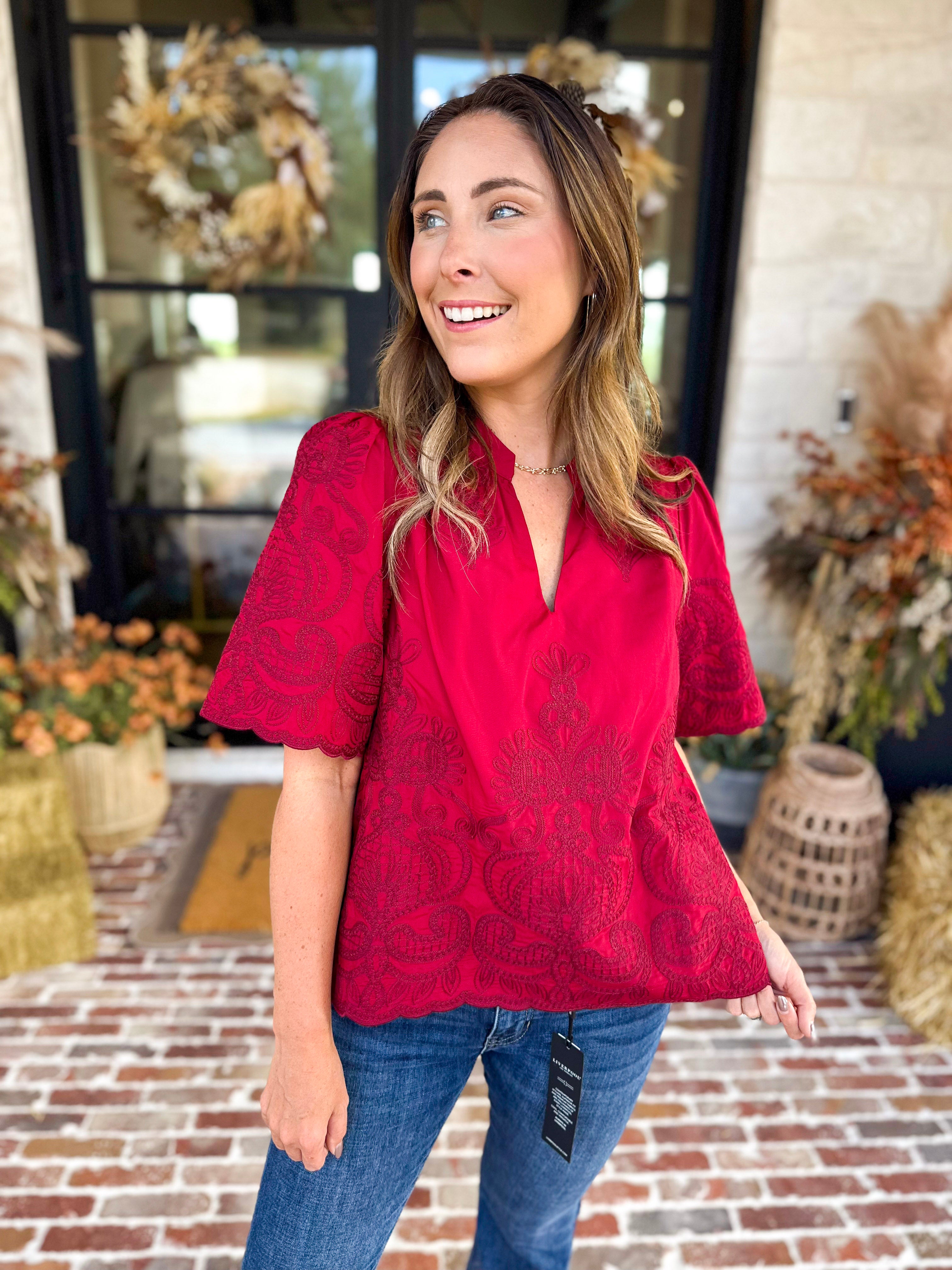 The Brunch Blouse - Burgundy-200 Fashion Blouses-ENTRO-July & June Women's Fashion Boutique Located in San Antonio, Texas