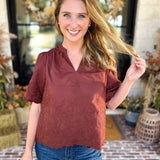 The Brunch Blouse - Brown-200 Fashion Blouses-ENTRO-July & June Women's Fashion Boutique Located in San Antonio, Texas