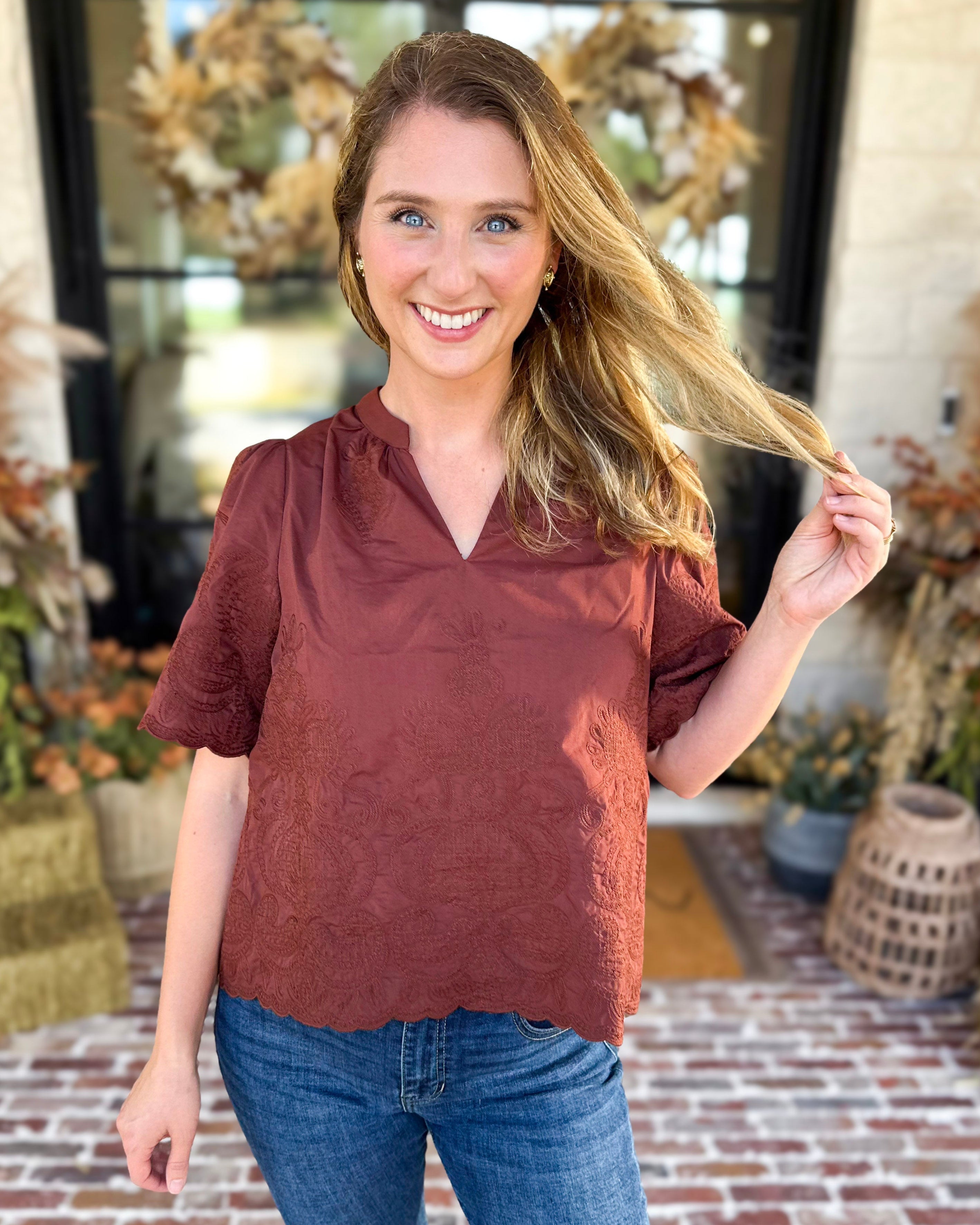 The Brunch Blouse - Brown-200 Fashion Blouses-ENTRO-July & June Women's Fashion Boutique Located in San Antonio, Texas