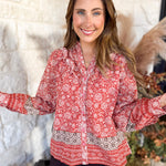 Posey Spiced Apricot Floral Blouse-200 Fashion Blouses-FATE-July & June Women's Fashion Boutique Located in San Antonio, Texas
