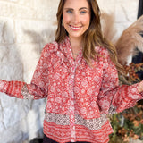 Posey Spiced Apricot Floral Blouse-200 Fashion Blouses-FATE-July & June Women's Fashion Boutique Located in San Antonio, Texas