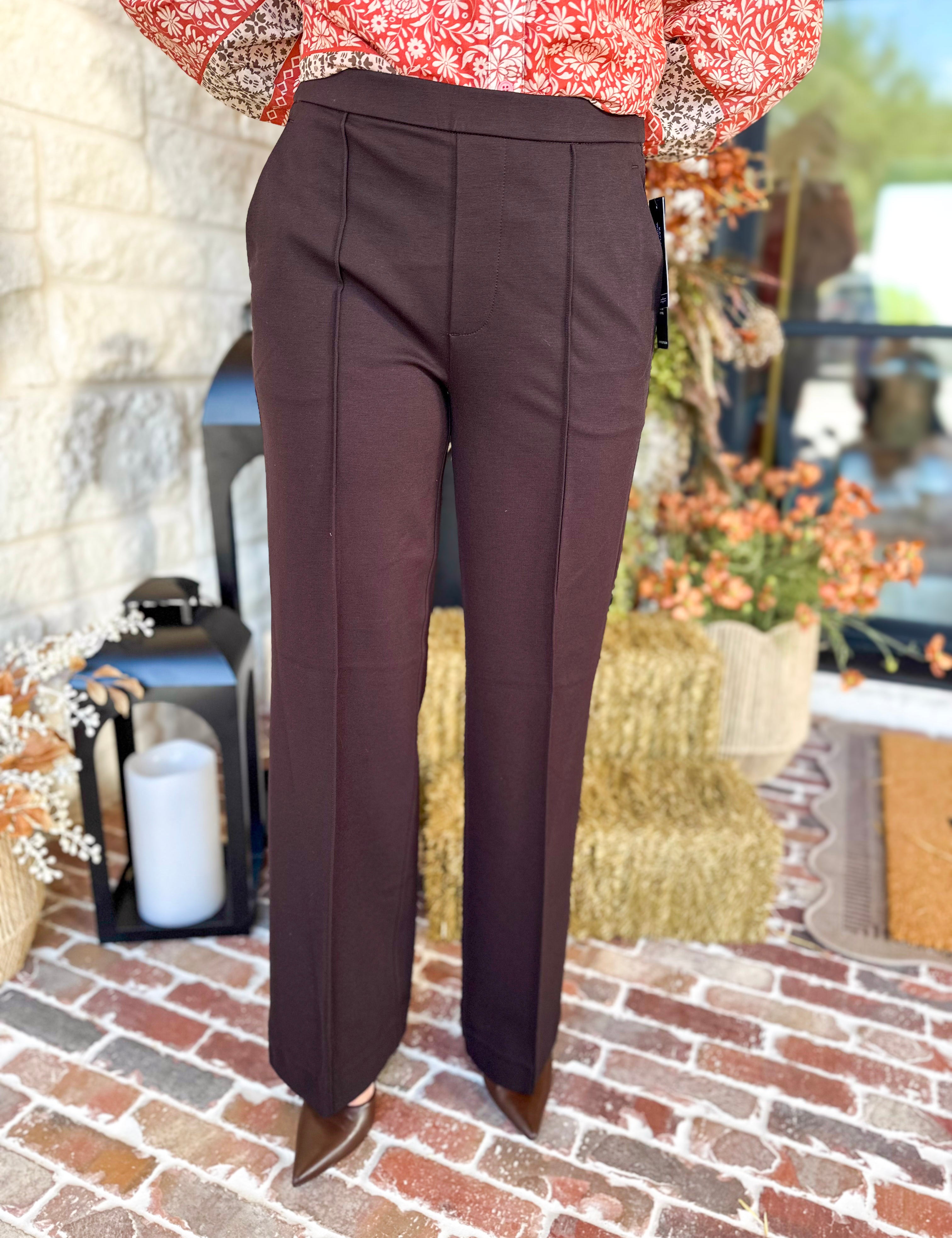 Liverpool - Kayla Wide Leg Trousers - Dark Brown-400 Pants-LIVERPOOL JEANS COMPANY-July & June Women's Fashion Boutique Located in San Antonio, Texas