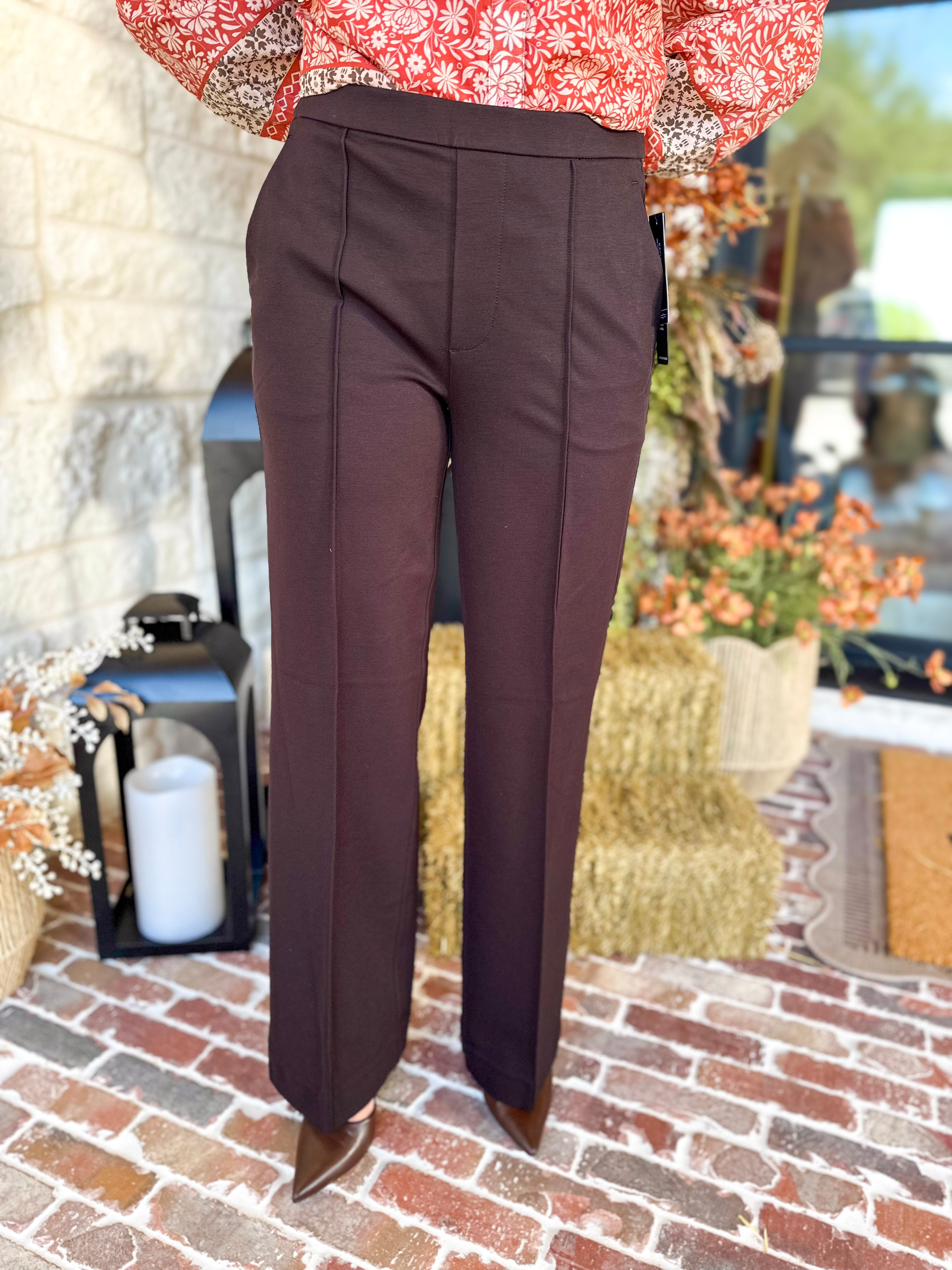 Liverpool - Kayla Wide Leg Trousers - Dark Brown-400 Pants-LIVERPOOL JEANS COMPANY-July & June Women's Fashion Boutique Located in San Antonio, Texas