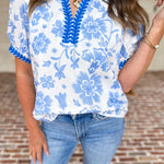 The Anderson Blouse - Blue-200 Fashion Blouses-POLOGRAM-July & June Women's Fashion Boutique Located in San Antonio, Texas