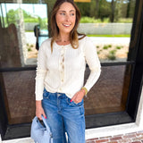 Liverpool - Feminine Ruffle Cardigan-230 Sweaters/Cardis-LIVERPOOL JEANS COMPANY-July & June Women's Fashion Boutique Located in San Antonio, Texas